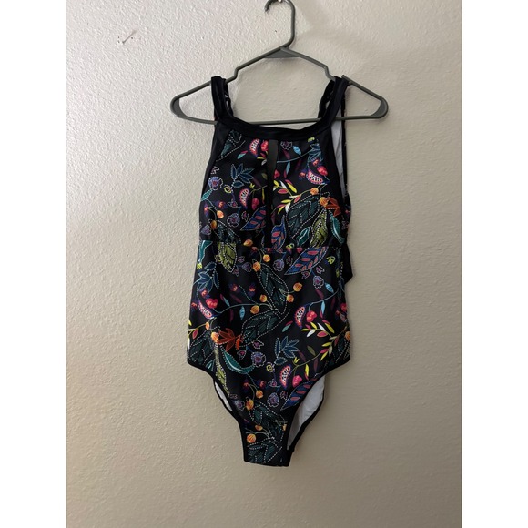 Other - Black Floral One Piece Swimsuit Halter Neck‎ Tie Back Size M
A771